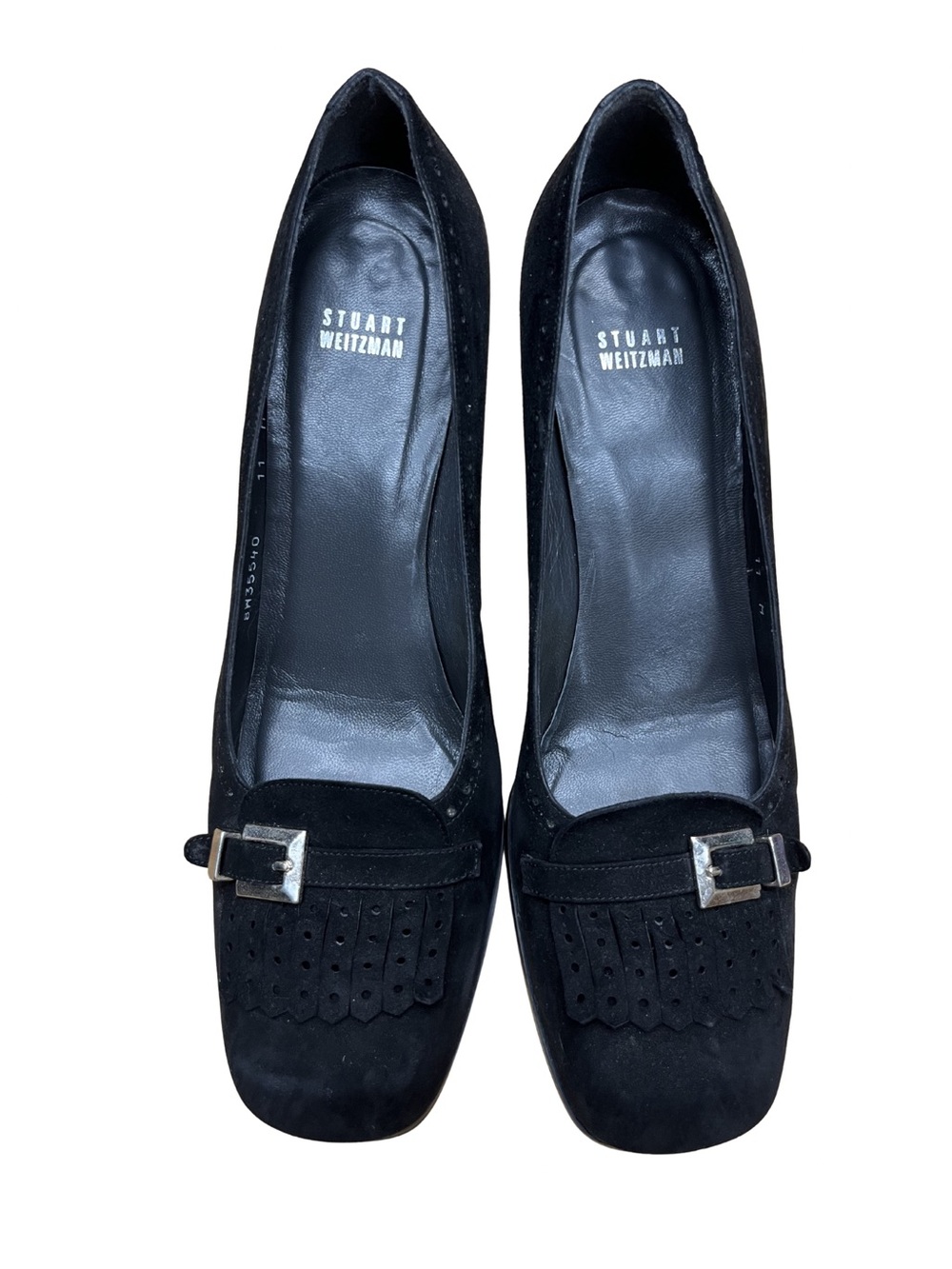 Stuart Weitzman Black Suede Kilton Buckle Pumps